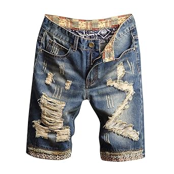 Moserian Modische Herren Casual Jeans Shorts mit gebrochenen Löchern und plissierten Nähten