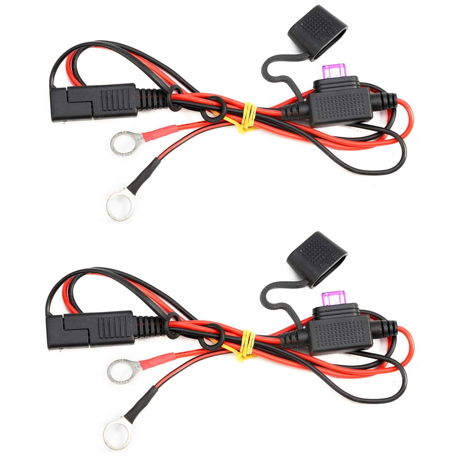 2 PCS 12V SAE to SAE O Ring Connectors Extension Cord Have Fuse Ring