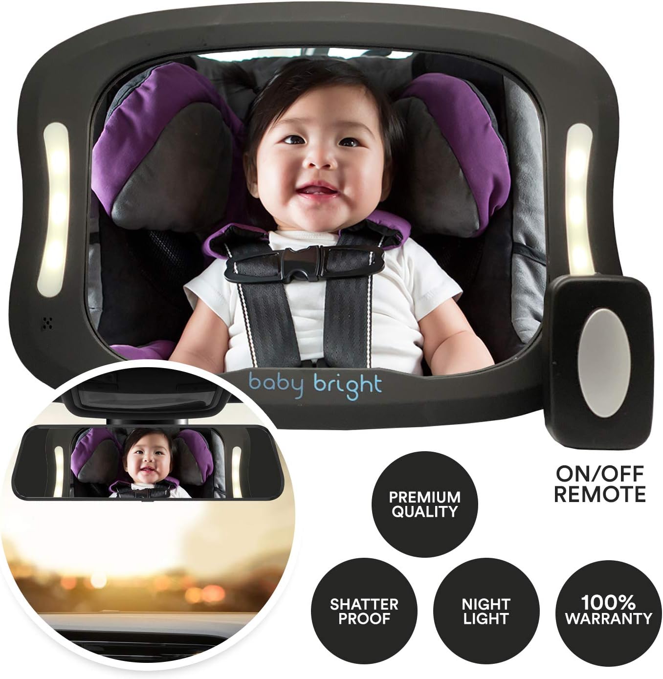 baby car mirror with light