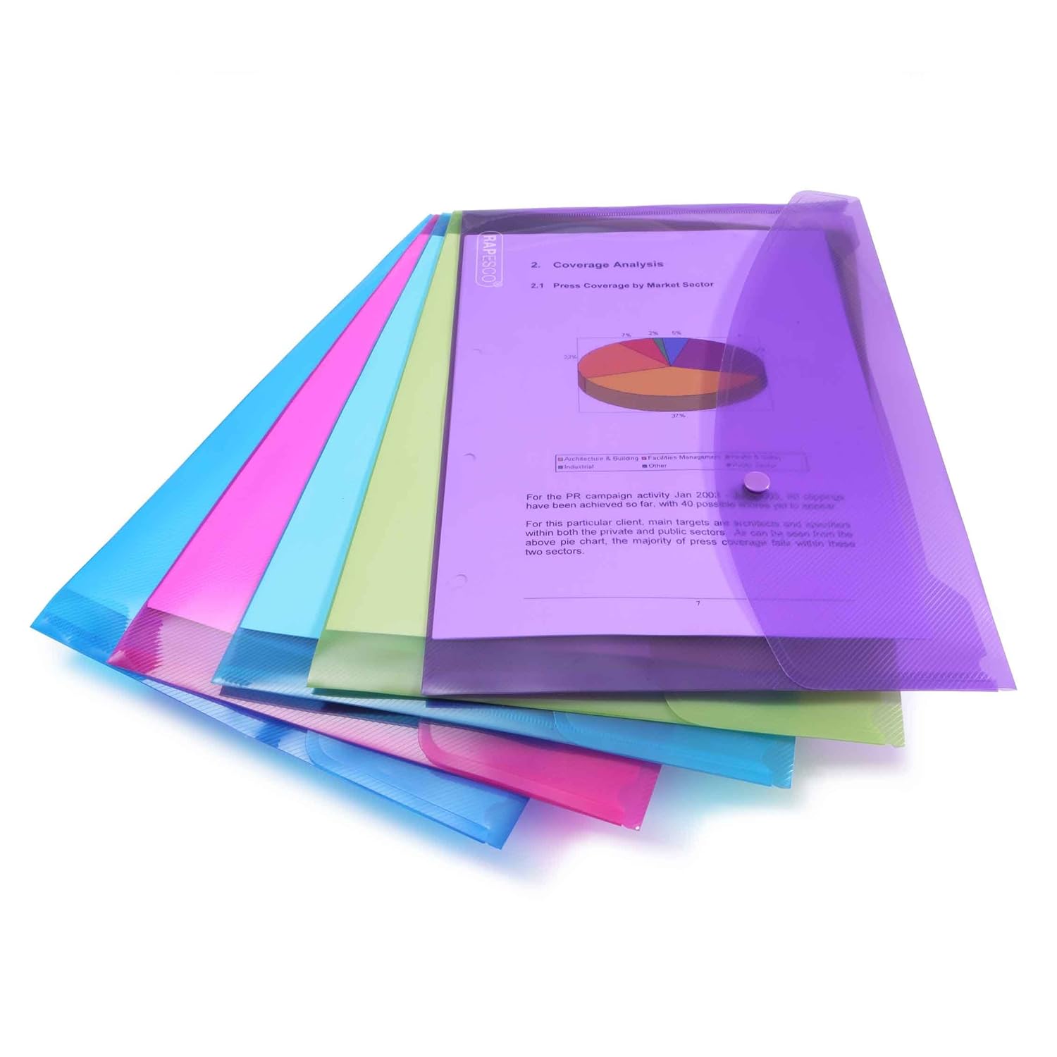 Pack de 5 carpeta portafolios de colores para tamaño A4. Opción de colores.