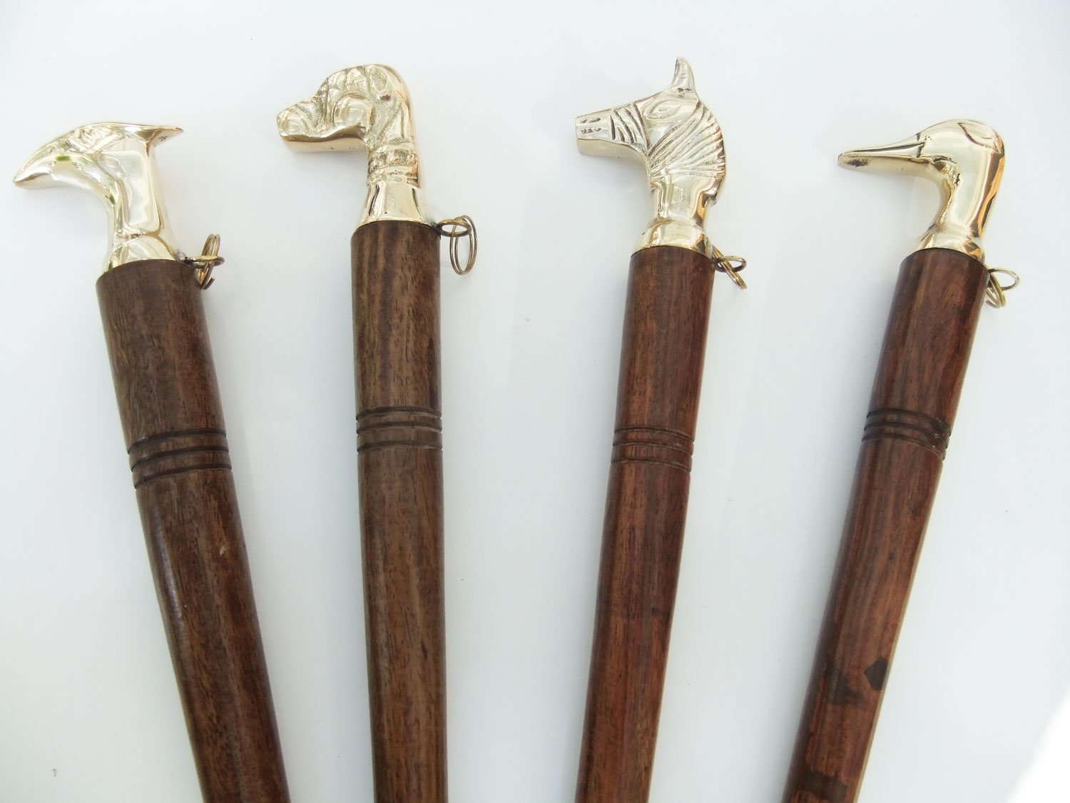 Dog Antique Style Brass Animal Head Wooden Shoe Horn Shoes