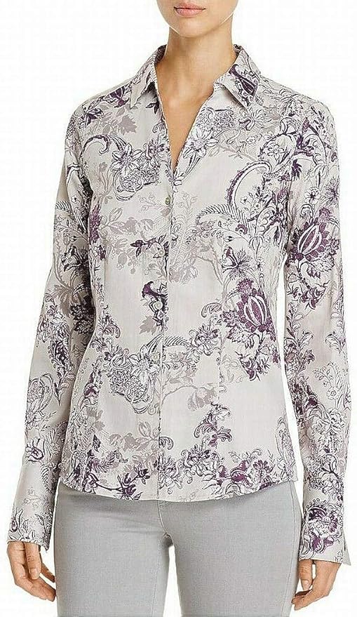 Foxcroft Women's Long Sleeve Lauren Floral Tapestry Shirt Blouse, Slate