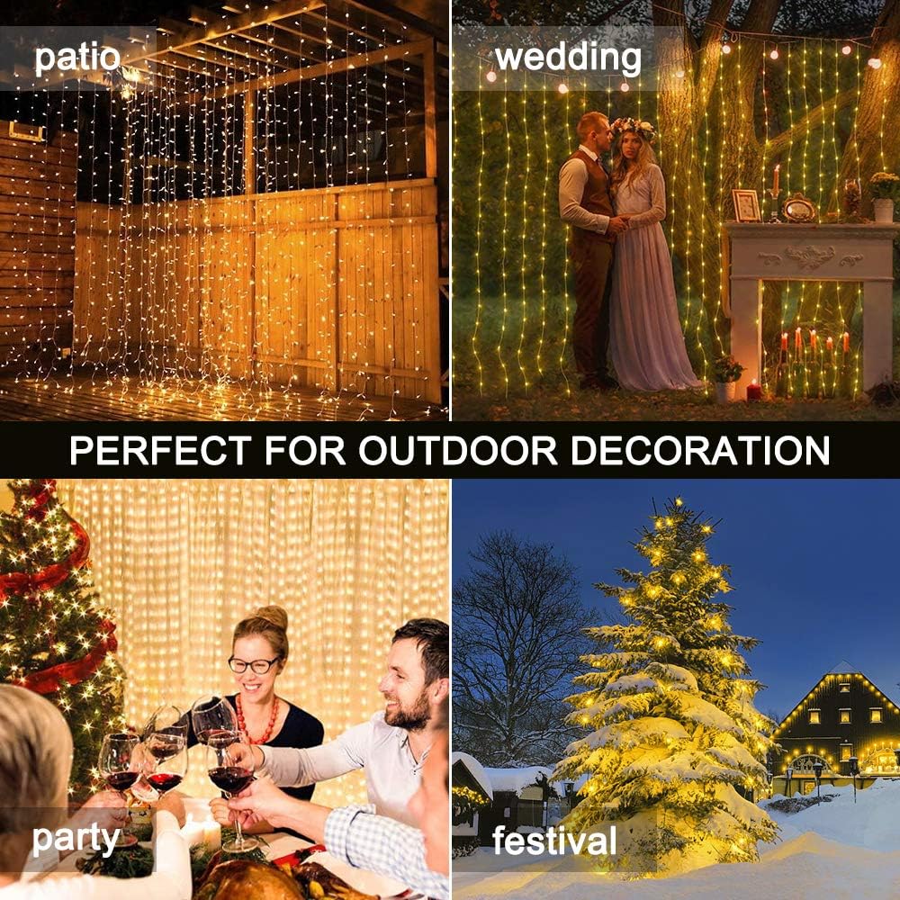 Ollny Curtain Lights Indoor, 300 LED 3m x 3m Fairy Lights USB Powered Waterfall Lights - Image 5