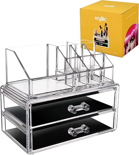 Acrylic Vanity Makeup Storage Organizer Clear 2 Bottom Case