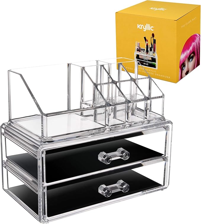 Acrylic Vanity Makeup Storage Organizer Clear 2 bottom case drawers