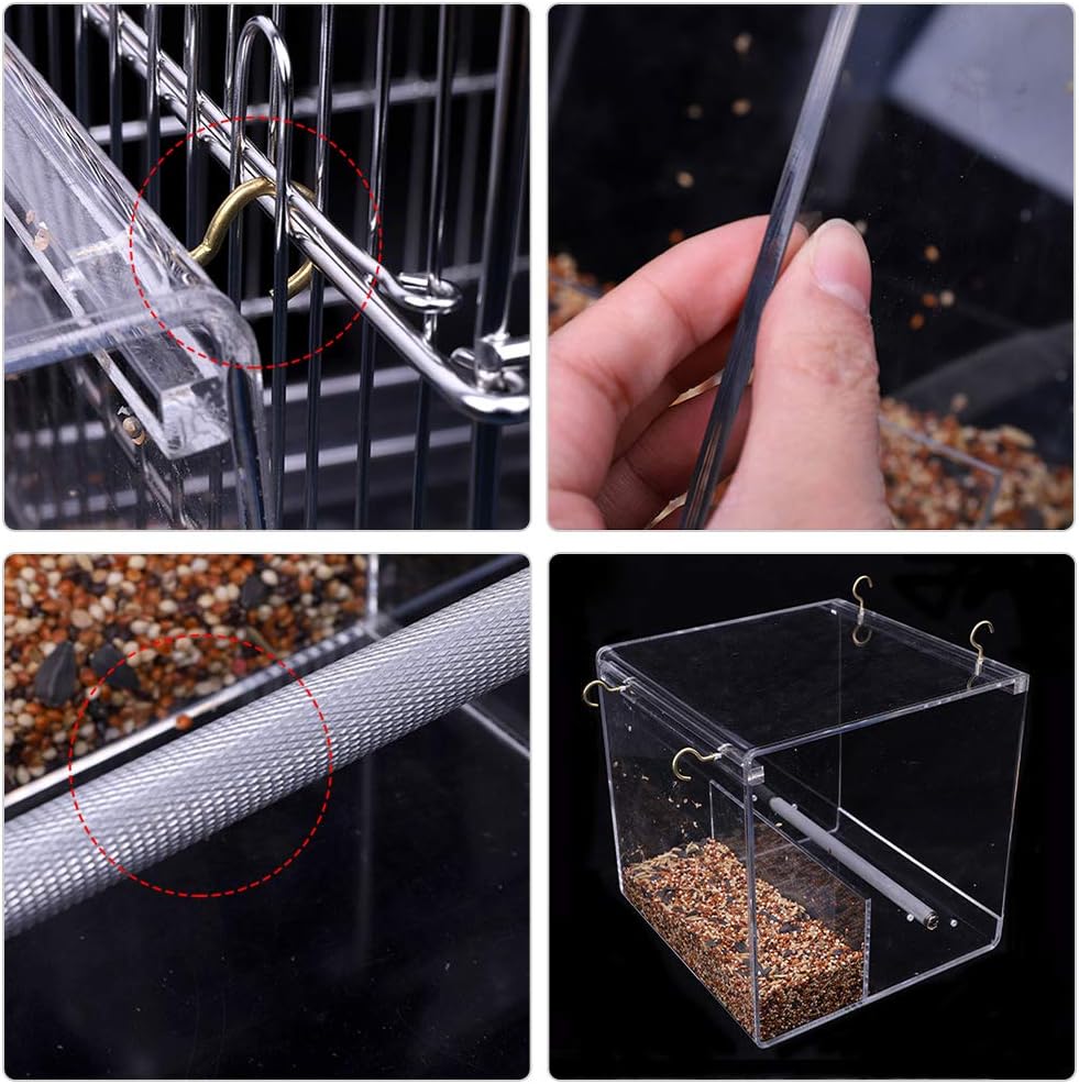 Acrylic Automatic Seed Food Container with Hook - No Mess Bird Feeder for Cage Parakeet, Canary, Cockatiel, Parrot, Finch - Image 5