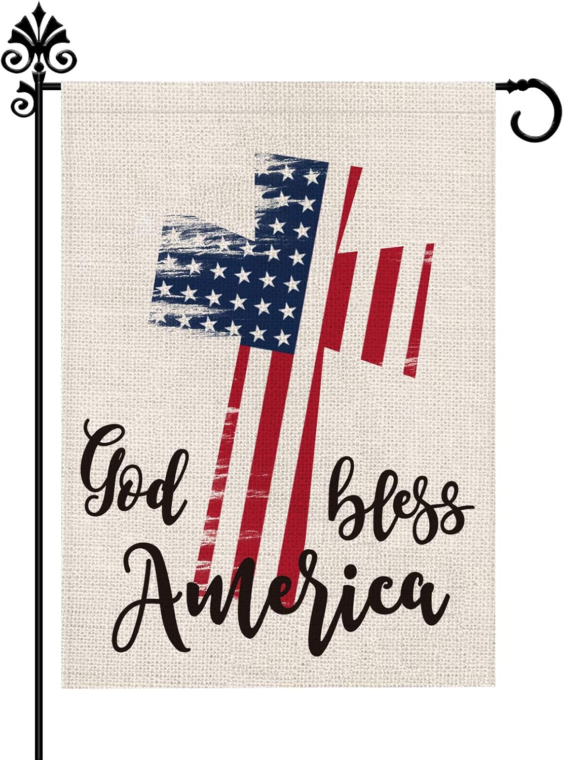 Fourth of July Day Garden Flag Cross God Bless America USA Flag Burlap Vertical Double Sided Patriotic Peace Outdoor Decoration 12.5 x 18 Inch