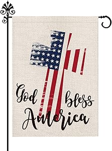 Fourth of July Day Garden Flag Cross God Bless America USA Flag Burlap Vertical Double Sided Patriotic Peace Outdoor Decoration 12.5 x 18 Inch