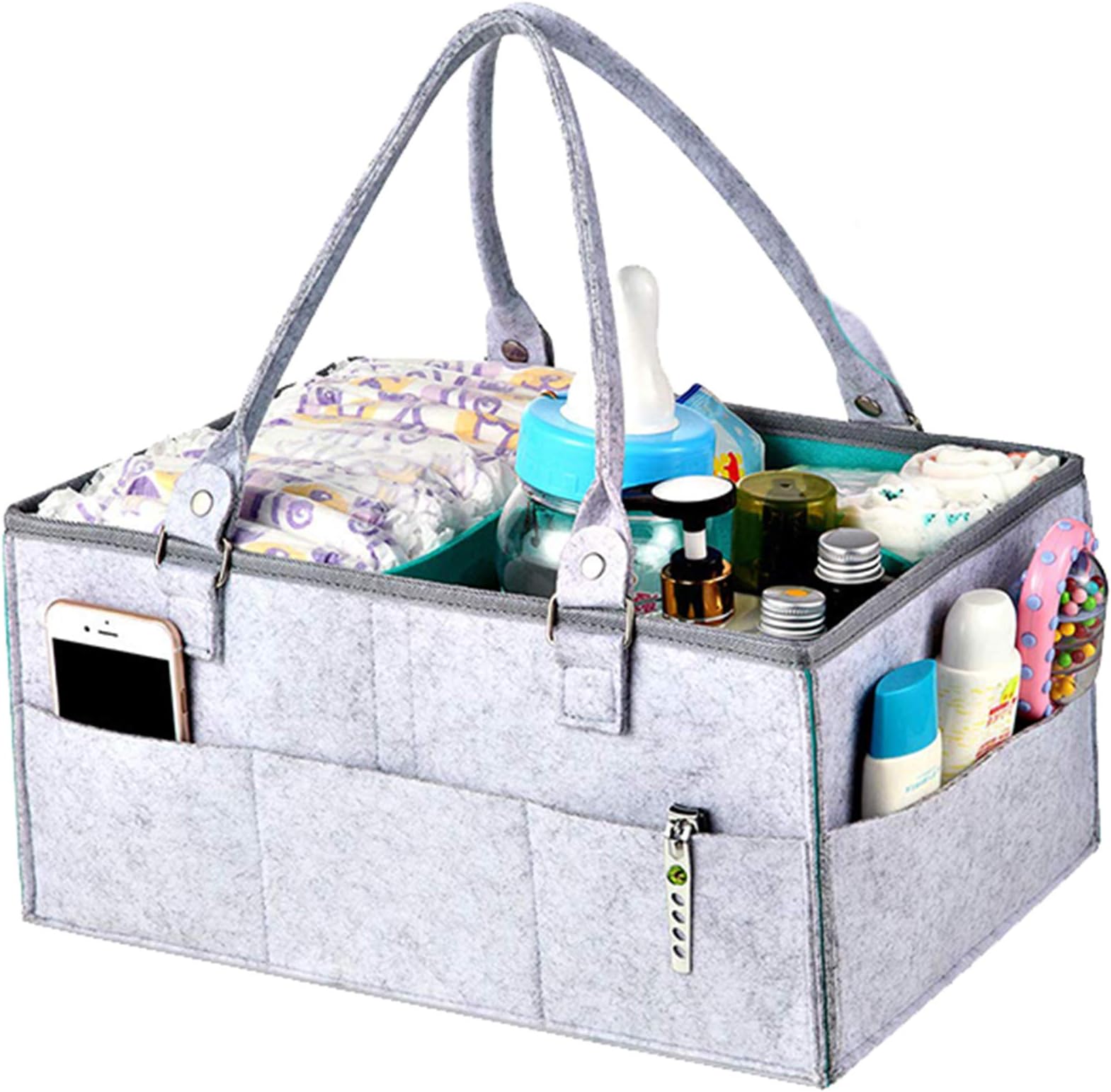 SA  Products Nappy Caddy Organiser - Large Diaper Tote Storage Bag with Handle - Adjustable Dividers & Compartments -  Portable  & Light Nursery Basket for Changing, Baby Bottles, Bibs, Newborn Supplies