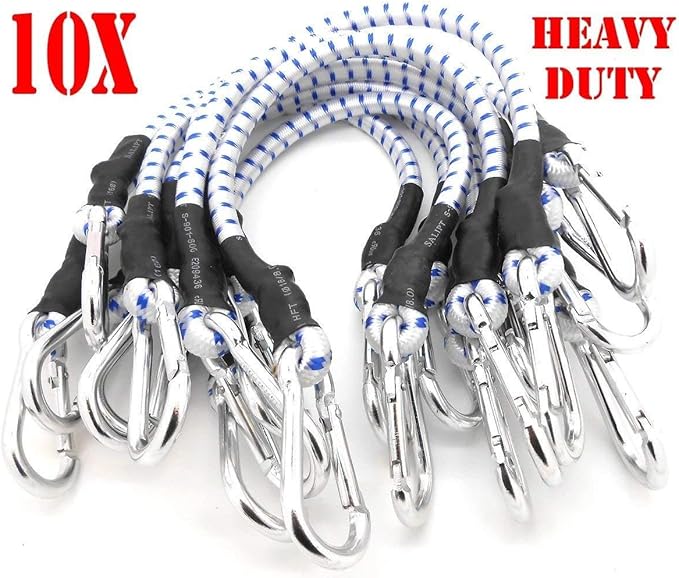 (Pack of 10) 12Inch Heavy Duty Bungee Cords with 3" ZincGalvanized