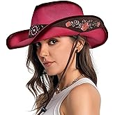 WELLATENT Cowboy Hats for Women, Brown Cowgirl Hats Classic Straw Western Hats for Women Music Festival Party Beach.