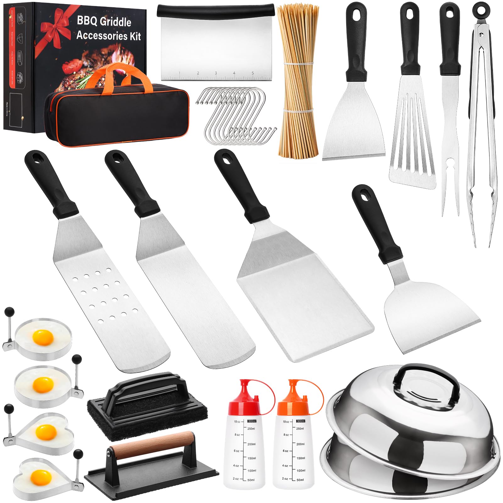 Photo 1 of 130Pcs Griddle Accessories Kit, Flat Top Grill Tools Set for Blackstone and Camp Chef, Commercial Grade Grill Spatula Set with Enlarged Spatulas, Burger Press, Basting Cover for Outdoor BBQ