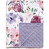 HOMRITAR Baby Blanket for Girls Soft Lightweight Minky Blanket with Double Layer Dotted Backing for Infant Toddler Nursery Crib with Purple Floral Design 30 x 40 Inch
