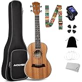 AODSK Soprano Ukulele Beginner Mahogany 21 Inch Ukelele Kit with Gig Bag Strap Nylon String Tuner 3 picks Cloth Online Lesson
