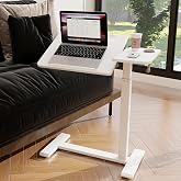 PUNCIA 27" Medical Bedside Desk,Pneumatic C Table with Tilting Top,White | Split Laptop Desk with Hidden Wheels, Height Adjustable Computer Cart for Hospital Bed Office Bedroom Dorm Recovery Room