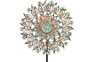 DREAMYSOUL Metal Wind Spinner, 16.5" Dia *64" Tall Large Wind Spinners Outdoor, 5 Pronged Kinetic Wind Sculptures & Spinners for Garden and Yard (Bronze)