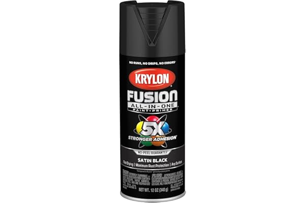 12 oz Krylon K02754007 Black Fusion All-In-One Paint & Primer Spray Paint, Matte
