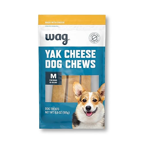 Amazon Brand - Wag Yak Cheese Himalayan Dog Chews, Dog Treats for Medium Size Dogs, All Natural, High Protein for Aggressive Chewers, 15-35 lbs, 3 Count, 6.9 oz