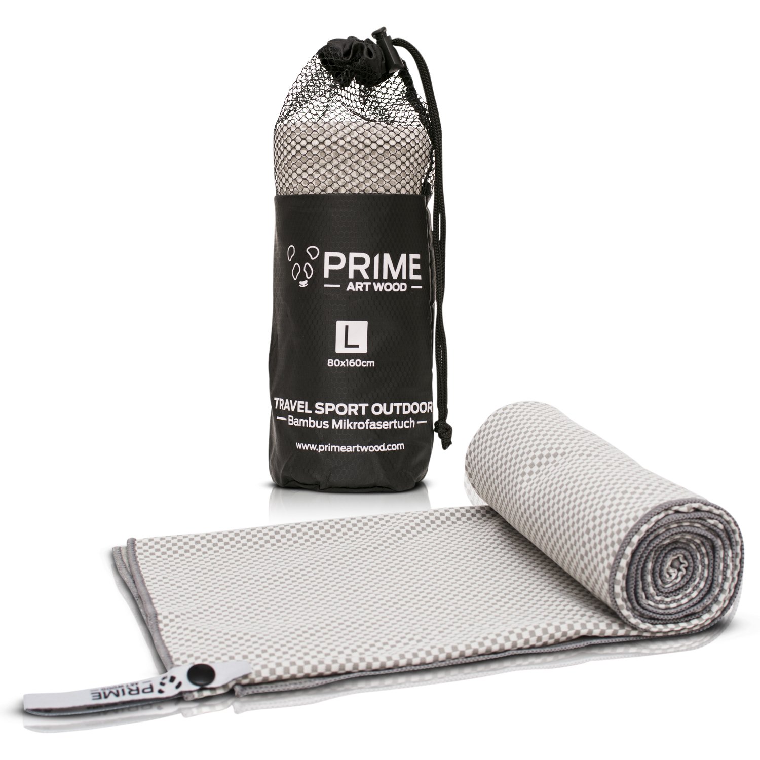 PRIME ART WOOD Travel Towel Bamboo 200 x 80 cm Grey
