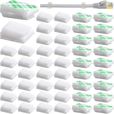 Udewo 100 PCS White Self Adhesive Cable Clips Wire Management Holder Hooks for