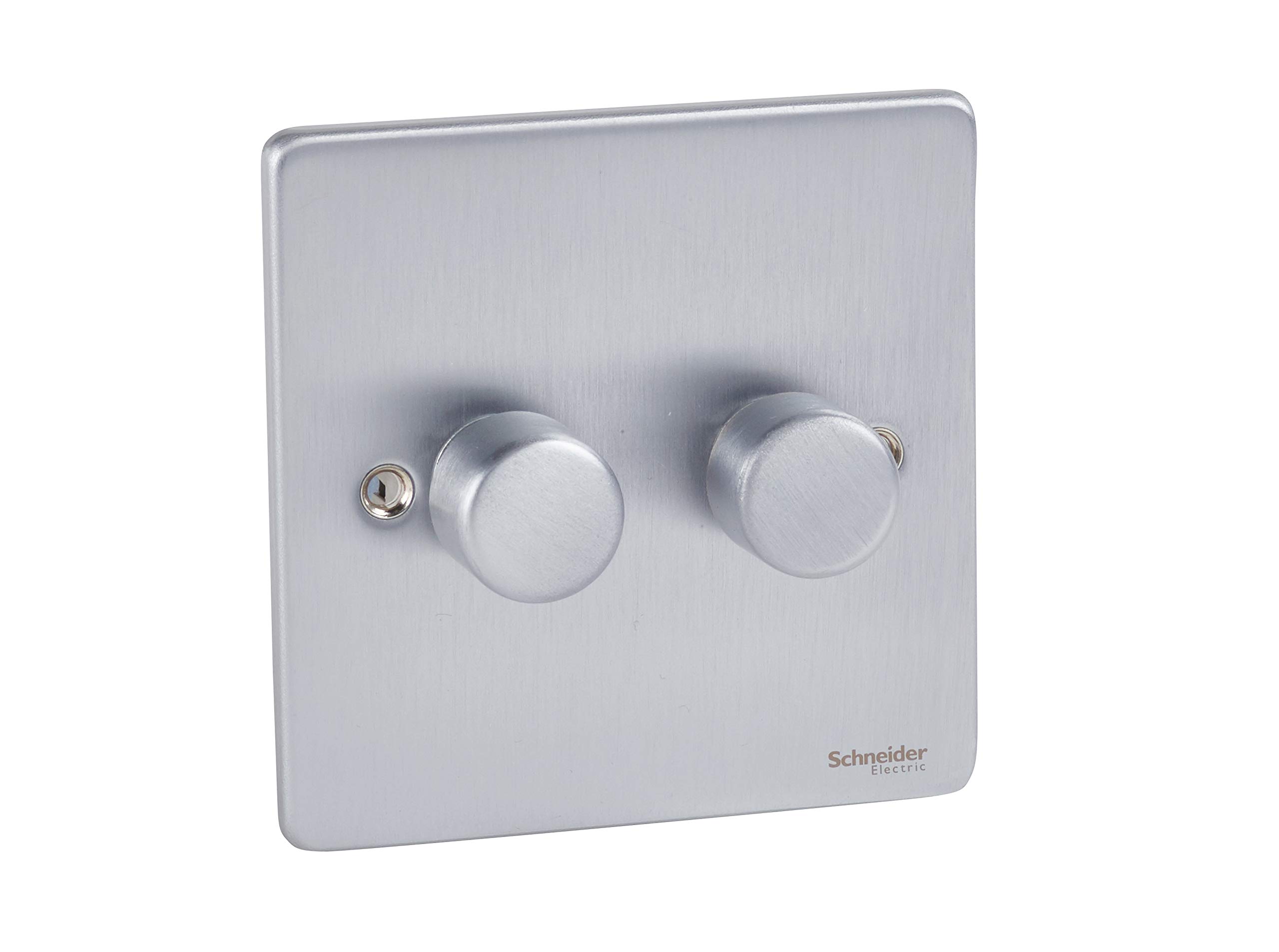Schneider Electric GU6522CBC Ultimate Low Profile Brushed Chrome 2 Gang 2 Way 250W/VA Mains & LV dimmer