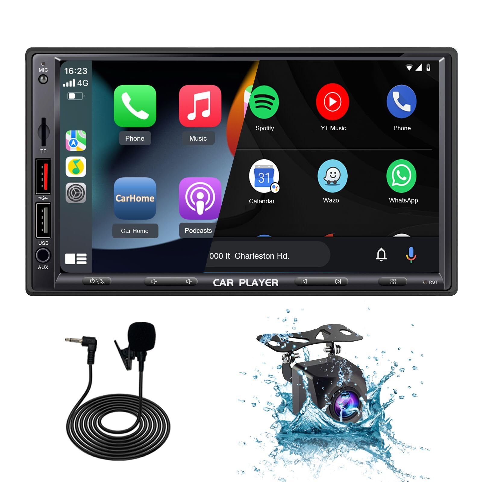 SEMAITU Double DIN Car Stereo, 7" Touch Screen Car Audio for Wireless Apple Carplay & Android Auto, Compatible Voice Control, Backup Camera, Quick Charge, GPS Navi, Bluetooth/FM/AM/RDS/MIC - TH006CP