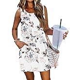 AUSELILY Women Summer Dress 2025 Casual Sleeveless Sundress Crew Neck Beach Short Dresses with Pockets