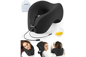 jiaao Neck Pillow Airplane, Memory Foam 2-in-1 Travel Pillow for Long Flight Essentials, Earplugs and Storage Bag, U-Shaped Hump Napping Pillow for Planes, Trains, Self-Driving Cars