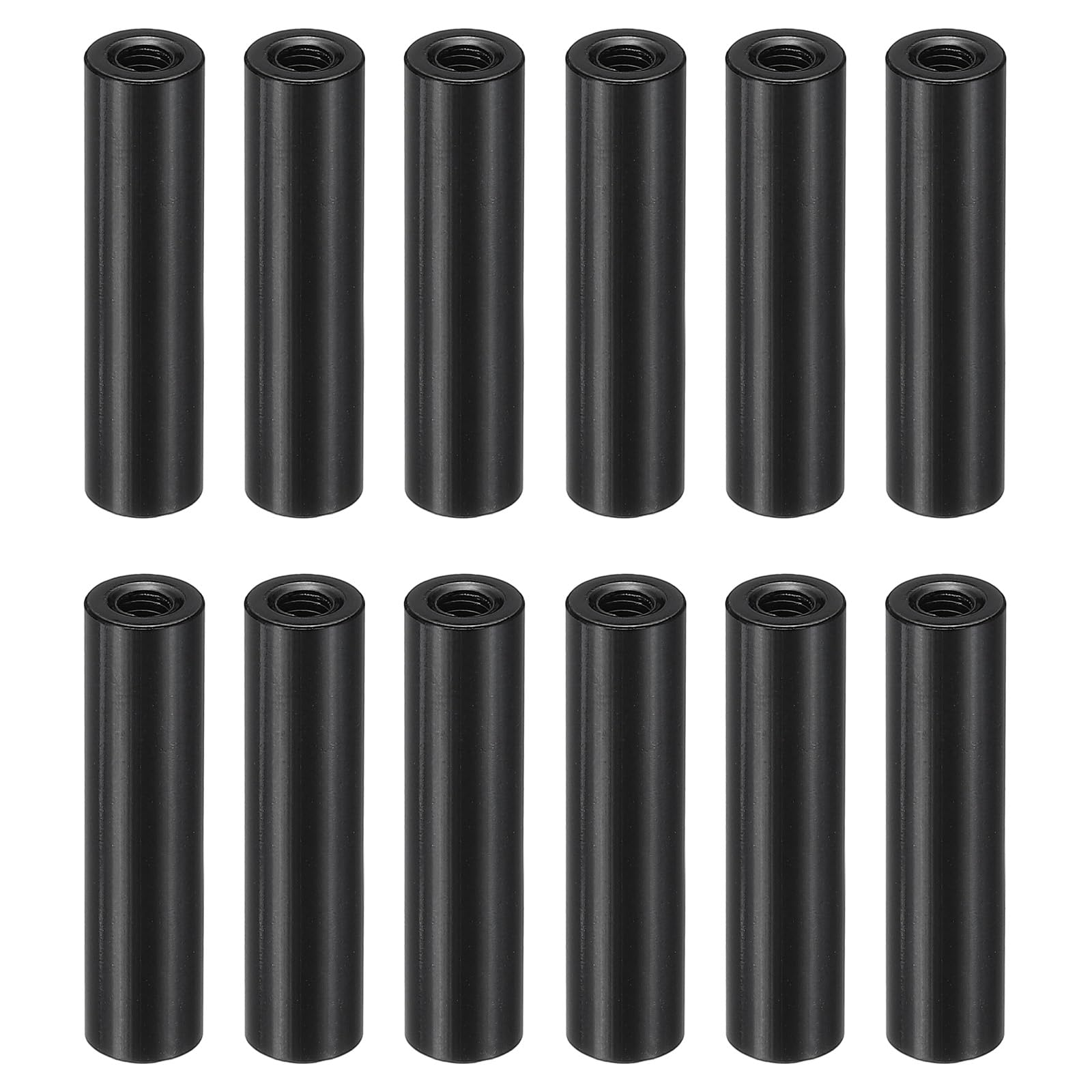PATIKIL 12pcs M3 Metal Threaded Standoff Spacer Nuts, Round Aluminum Spacers Female Coupling Screws, 1/8" ID x 1/4" OD, Black 3x6x25mm