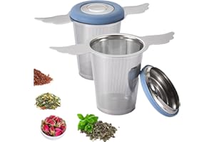 2Pcs Extra Fine Mesh Tea Infuser Steeper Basket with Lid/Drip Tray for Loose Leaf Tea Rooibos, 304 Stainless Steel Tea Strain