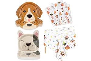 HEGBOLKE 81 Pcs Dog Party Decorations - Including Plates, Napkins, Puppy Tablecloth, Black Plastic Forks for Kids Puppy Dog Themed Birthday Party Supplies, Serve 20