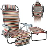 WKFAMOUT Backpack Beach Chair Aluminum with Folding Camping Table 5-Position Lay Flat Lounge Chair Outdoor for Adults with Insulated Cooler Bag and Cup Holder