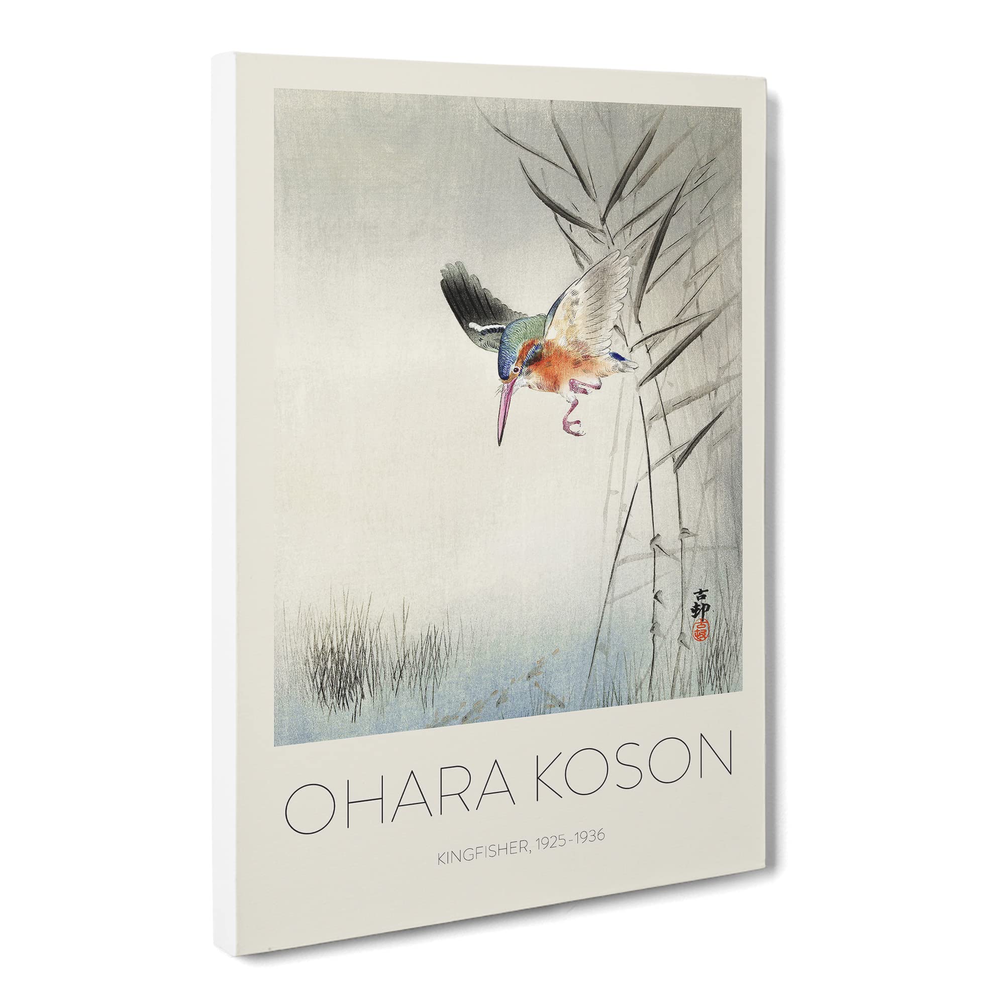 Hunting Kingfisher By Ohara Koson Canvas Print | Gallery Wrapped 30mm Frame Wall Art | 20x14 inches | Ready to Hang | Asian Bird Picture | Living Room Bedroom Lounge Office