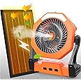 Ausic 10W Misting Solar Fan, 10000mAh Camping Fan Portable with Solar Panel & 250ml Water Tank, 8 Inch Battery Operated Rechargeable Cooling Fan with Hook, Outdoor Tent Fan for Travel (Orange)