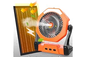Ausic 10W Solar Fan with Mister, Misting Camping Fan with Solar Panel, Portable Outdoor Fans, 8 Inch Battery Operated Rechargeable Cooling Fans with Water Spray for Travel/Beach/Chicken Coop