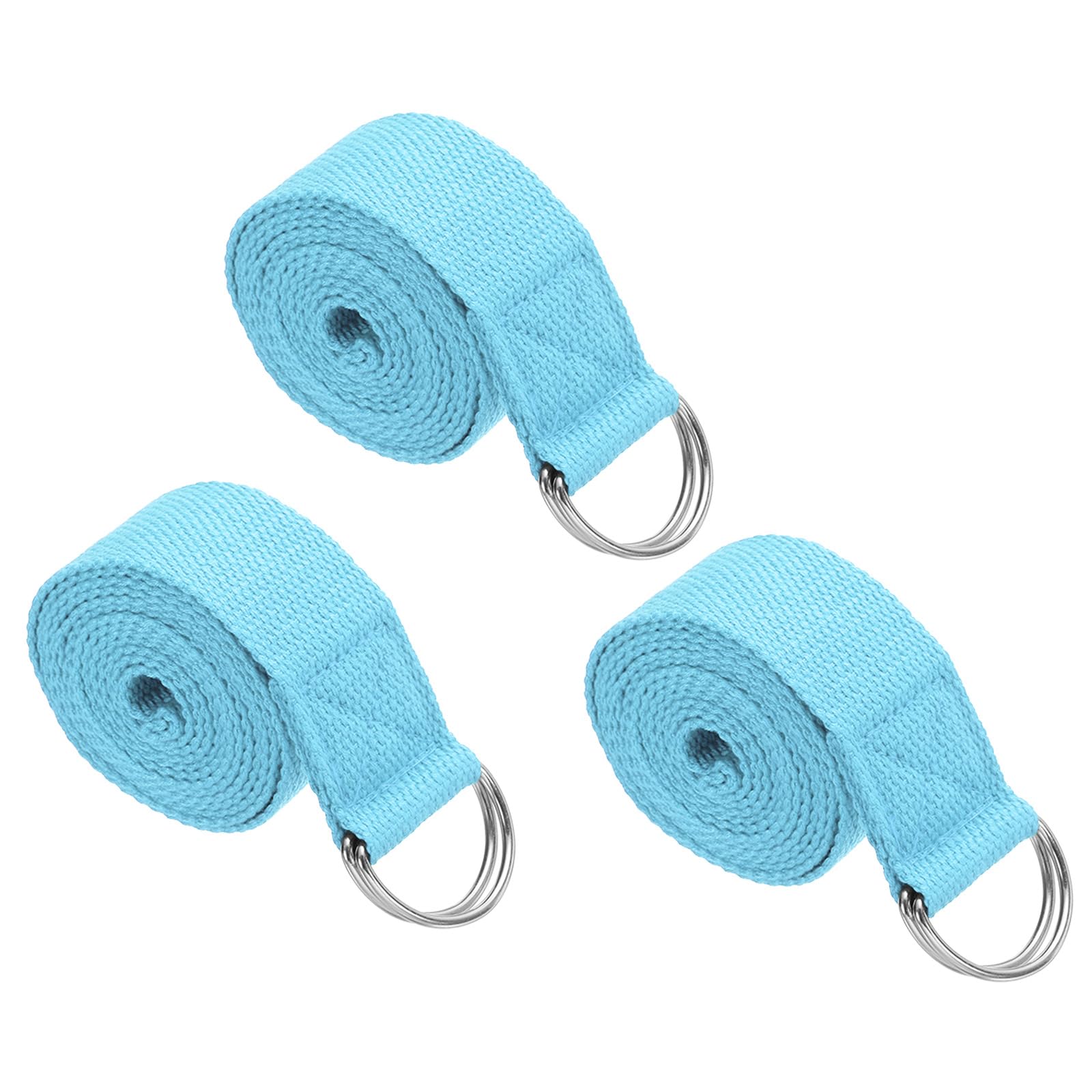 PATIKIL Yoga Strap for Stretching 8 Feet, 3Pcs Cotton Yoga Belt with Adjustable Metal D-Ring Buckle Stretch Bands for Fitness Pilates, Sky Blue