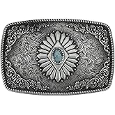 Western Denim Oval Belt Buckle with Silver Smooth Buckle, Gem pattern alloy vintage turquoise belt buckle for men women