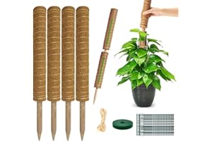 YAWAHOME Moss Pole Monstera Plant Support: 4 Pack 16 inch Stackable Coco Coir Moss Totem Stake Tall Plants Rod Stand Grow Stick Moss Holder for House Live Plant,Indoor Climbing Potted,Vine,Pothos,Philodendron