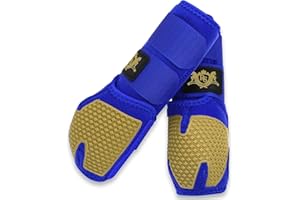 RS PREMIUM HORSES RS Premium Design Horse Boots | Comfortable, Protective & Shock-Absorbing | Best for Jump Training & Trails | OK Fabric for Ultimate Flexibility (Goldline Blue, Medium)
