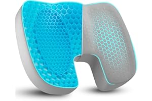 GOLENER Thick Memory Foam with Gel Seat Cushion - Comfort Pillow with Pressure Support for Office Chair Car Seat Wheelchair, Ergonomic Chair Cushions for Coccyx Butt Tailbone Sciatica Back Pain Relief, Grey