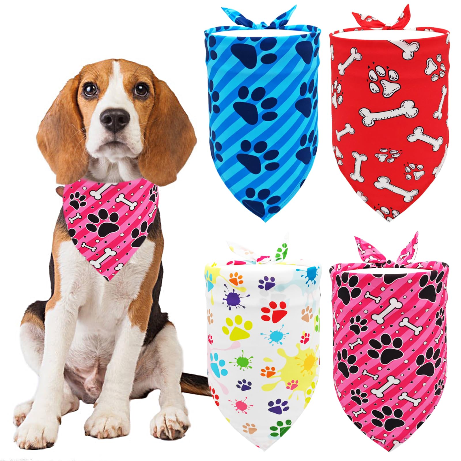 BIPY 4pcs Meduim Dog Bandanas Paw Pattern Pet Triangle Scarf Puppy Daily Soft Bibs for Small Meduim Dogs Washable Adjustable Pet Neckerchief Festival Party Costume — image 1