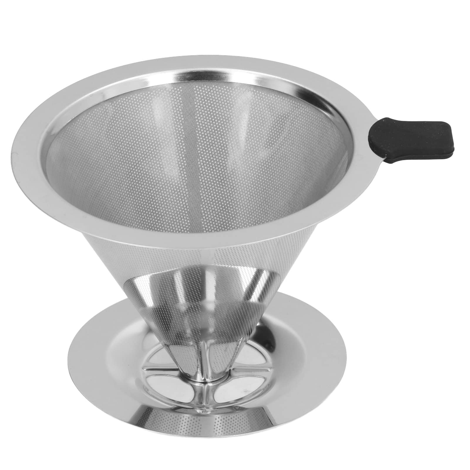 Coffee Dripper, Paperless Reusable Metal Cone Filter, Stainless Steel Coffee Filter with Double Mesh Liner, Easy to Clean(2-4 cups)