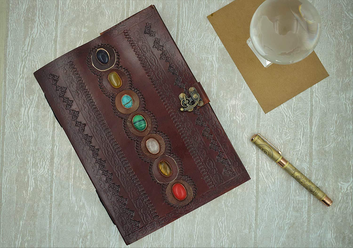 OVERDOSE Seven Stone Leather Journal - Handmade Antique Stone Journal For Students & Office For Men & Women Diary Sketchbook Drawing Notebook - Size 7 X 10 Inches | 17 X 25 cm | A4