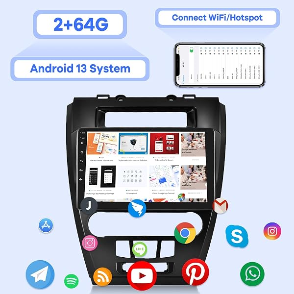 [2G+64G] CAR RADIO FOR FORD FUSION MONDEO MUSTANG 2009-2012, 10.1 INCH ANDROID 13 TOUCH SCREEN STEREO, CARPLAY/ANDROID AUTO/WIFI/1080P/SWC/BLUETOOTH/EQ AUDIO