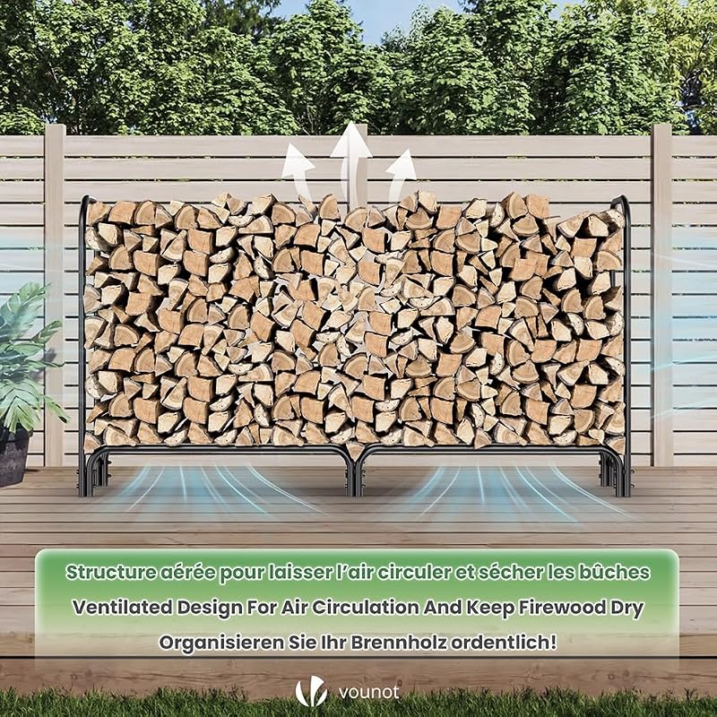 ® Soporte de Madera de 2 Metros | Estante de Registro de Chimenea | Registro de leña con Tapa Verde | Soporte de Almacenamiento de Madera para Interiores al Aire Libre — foto 7 de 8
