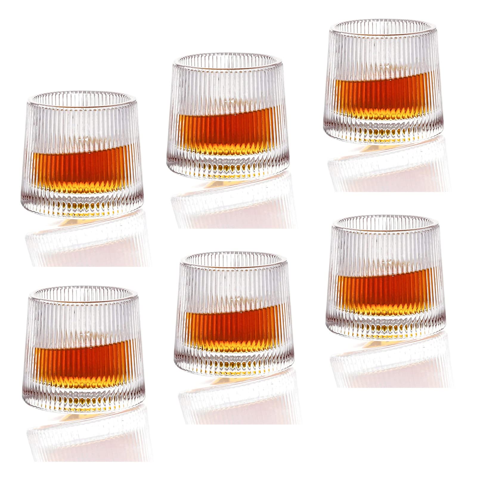 Earnmore 6 Pack Whiskey Glasses Rotatable Decompression Old Fashioned Whiskey Glasses - Bar Whiskey Glasses - Style Glassware for Bourbon - Glasses for Scotch - Rum Glasses (9 oz)