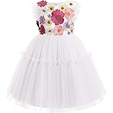 OBEEII Toddler Girls 3D Flower Tulle Dress Wedding Flower Girl Dress Birthday Party Formal Baptism Pageant Ball Gown