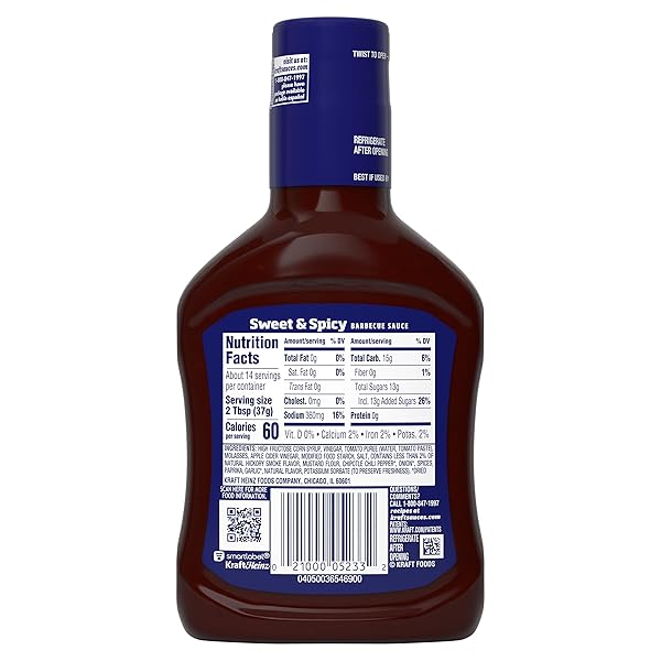 KRAFT SWEET & SPICY SLOW-SIMMERED BBQ BARBECUE SAUCE (18 OZ BOTTLE)
