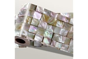 IOHEFY Pearl Mosaic Wallpaper Border 196x4 Inch Iridescent Tile Look Peel and Stick Wall Border Removable Vinyl Decorative Trim for Bathroom Kitchen Countertop Backsplash Decor