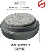 SUL Castor Caster Cups 8pk Grey 50mm Felt Pad Non Slip Floor Protector Glide view 3